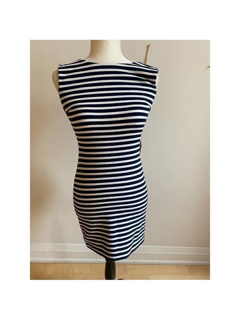 JUICY Couture tank mini dress sz Xsmall Nautical blue white stripe zipper detail